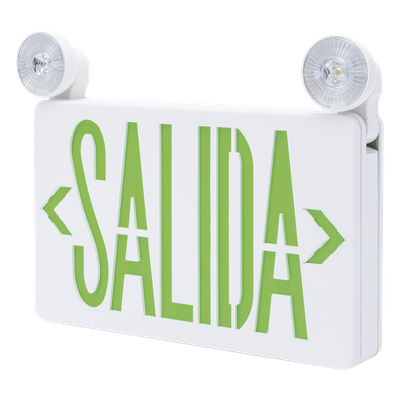 SFIRE - Letrero de Emergencia LED / Dual Salida y Luz de Emergencia / Montaje Universal Pared-Lateral-Techo / Doble Voltaje 120-277 VAC / Batería 6V 4.5Ah / Consumo 3W