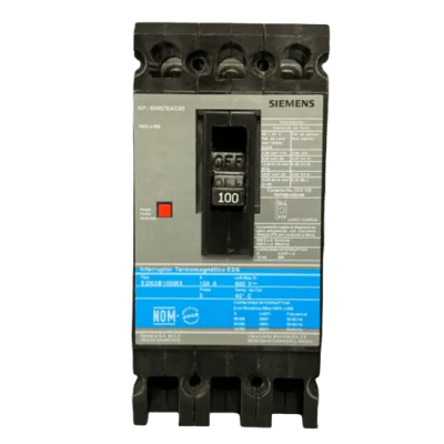 SIEMENS - Interruptor Termomagnético ED6 600V 3X100A, Sin zapatas principales.