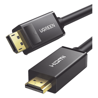UGREEN - Cable DisplayPort a HDMI / 3 m (9.84 ft) / 4K@30Hz / 3D / Cobre estañado 28AWG / Blindaje múltiple / Unidireccional / Botón liberación / Chip avanzado