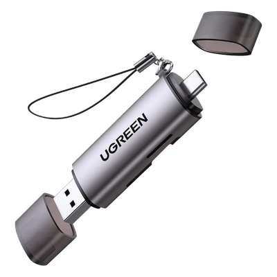 UGREEN - Lector de Tarjetas / USB-C 3.1 + USB-A 3.0 / 5 Gbps / Dual Ranura SD/MicroSD / Lectura Simultánea / Aluminio / OTG