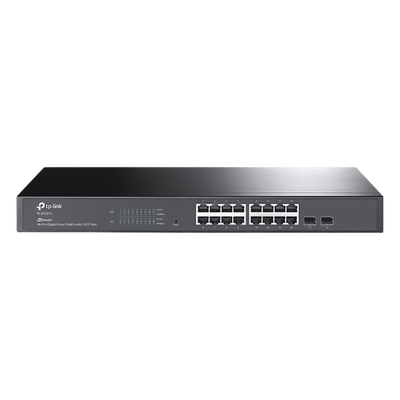 TP-LINK - Switch Administrable / 16 Puertos Gigabit RJ45 / 2 Puertos SFP 1G / Rendimiento 36 Gbps / Sin Ventilador / Gestión Centralizada OMADA