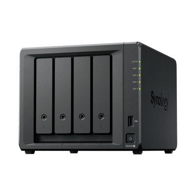 SYNOLOGY - NAS DiskStation DS425+ | 4 Bahías | Intel Celeron J4125 2.7 GHz | 2 GB DDR4 / 2.5GbE + 1GbE | 2 Puertos USB 3.2 Gen 1 | 2 Ranuras M.2 NVMe | Hasta 80 TB | Synology DSM.