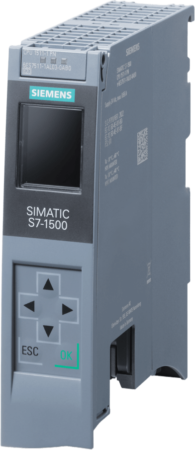 SIEMENS - CPU PLC SIMATIC S7-1500 / 1511-1 PN / Memoria 300 KB Programa + 1.5 MB Datos / PROFINET IRT 2-Port / 6 ns Performance / FW V4.1 / OPC UA Server-Client