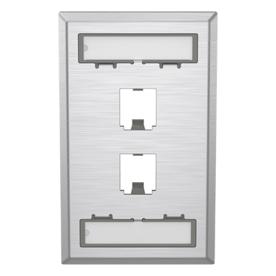 PANDUIT - Placa de Pared Vertical / Acero Inoxidable Grado 304 / 2 Puertos Mini-Com / 2.75 x 4.5 in / Espacios para Etiquetas