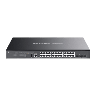TP-LINK - Switch Omada L3 SDN Administrable / 24 puertos PoE af/at Gigabit y 4 puertos SFP+ / Presupuesto PoE 720W / Funciones RIP, VRRP, Servidor DHCP / Administración centralizada OMADA / Fuente Redundante
