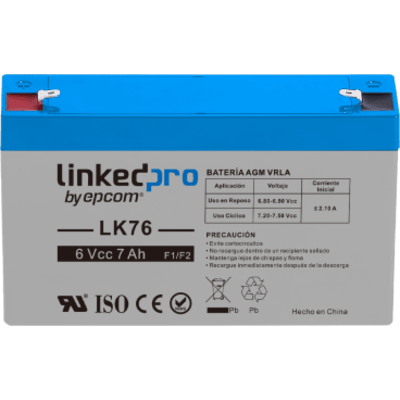 LINKEDPRO BY EPCOM - Batería de respaldo 6 V | 7 Ah | AGM | Especial para Seguridad Electrónica | UPS | Sistemas de Emergencia | Vida útil 5 años | Terminales F1 + Adaptador F2