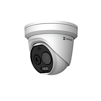 HIKVISION - (HIKMICRO) Turret IP Bi-Espectral / Térmica (160 X 120 / 1.8 mm) + Óptica (5 MP / 2 mm ) / Rango: -20°C a 150°C / 8°C Tolerancia / VCA 3.0 (Vehiculo 60 Mts / Humano 20 Mts) / Detección de Fuego y Humo / IP67 / Dual Light /