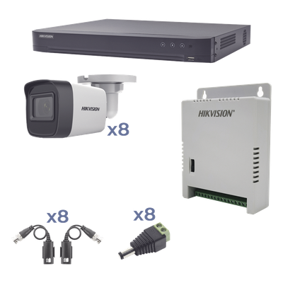 HIKVISION - Kit TurboHD / DVR 8 Canales / 8 Cámaras Bala 2.8 mm / IR 30 m (98.4 ft) / Audio Bidireccional / Fuente 15 Vcc