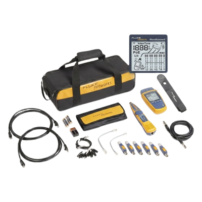 FLUKE NETWORKS - Kit Verificador de Red / Comprobación Voz-Datos-Video / Pantalla LCD Retroiluminada / Detección PoE 90W / Sonda Intellitone Pro 200 / 295 ft (90 m)