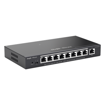 RUIJIE - Switch Administrable PoE+ / 9 Puertos Gigabit / 8 Puertos PoE+ 802.3af/at / 120 W / Alcance Extendido 250 m (820.2 ft) / Sin Ventilador