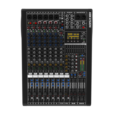 HIKVISION - Consola de Mezcla Analógica DS-QAPMCR8-A | 8 Canales | 6 Entradas Mic/Línea | 12 Salidas | DSP Efectos | USB Media | Bluetooth | Montaje en Rack