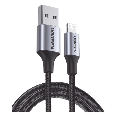 UGREEN - Cable USB-A a Lightning / 1 m (3.28 ft) / Certificado MFi / Carga 5V/2.4A / 480 Mbps / Conector C94 / Nylon Trenzado / Aluminio