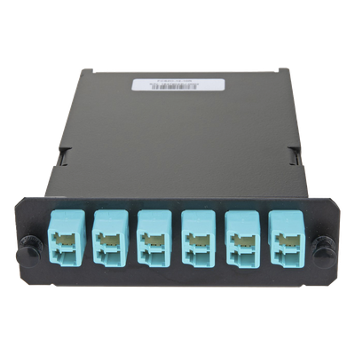 PANDUIT - Placa Acopladora de Fibra Óptica FAP, Con 12 Pigtails Ribbon y 6 Conectores LC Duplex (12 Fibras), Para Fibra Multimodo OM3/OM4, Color Aqua