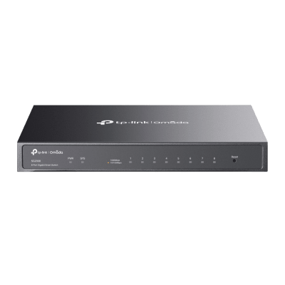 TP-LINK - Switch Administrado Gigabit 8 Puertos / Omada SDN / 16 Gbps Capacidad Switching / Gestión Cloud y Local / VLAN / QoS / ACL / Sin Ventiladores / Montaje Pared-Escritorio