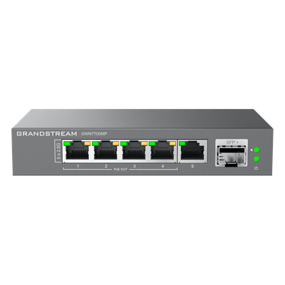 GRANDSTREAM - Switch Multi-Gigabit No Administrable / 5 Puertos 2.5 Gbps (4 PoE) / SFP+ 1/10 Gbps / 45 Gbps Switching / Sin Ventilador / Montaje Escritorio o Pared
