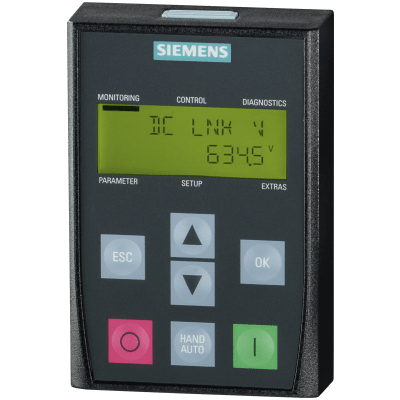 SIEMENS - Panel Operador Básico SINAMICS BOP-2 / LCD Monocromo / IP55 / UL Type 12 / Certificaciones CE cULus EAC KCC RCM / Temperatura Operación 0-50°C