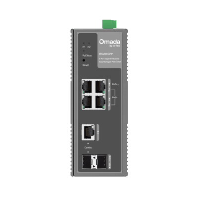 TP-LINK - Switch Industrial Easy Managed / 6 Puertos Gigabit (4 PoE) / 120W PoE Budget / IP40 / -40°C a 75°C / 6kV Protección Rayos / Cloud Management Omada / DIN-Rail