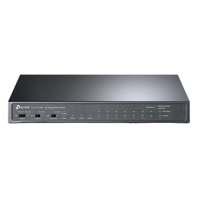 TP-LINK - Switch PoE+ No Administrable de Escritorio / 11 Puertos / 8x PoE+ 10/100 Mbps / 2x Gigabit / 1x SFP / Presupuesto 124 W / Alcance Extendido 250 m / 0.56 x 0.32 x 0.09 ft