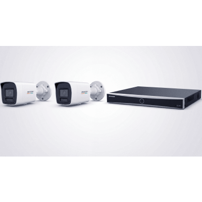 HIKVISION - Kit NVR IP / 8 Canales / 8 Puertos PoE+ / 2 Cámaras Bullet 4 MP / ColorVu 3.0 / Luz Dual 30 m (98.4 ft) / AcuSense / IP67 / H.265+
