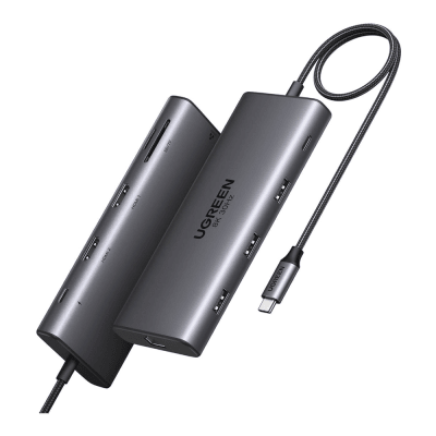 UGREEN - Docking Station USB-C Hub 10 en 1 UGREEN Revodok Pro 210 / Dual HDMI 4K 60Hz y 8K 30Hz / 3 Puertos USB-A + USB-C 3.0 / Carga PD 100W / Ethernet Gigabit 1000M / Lector Tarjetas SD y TF / Compatible Windows y macOS