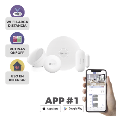 EZVIZ - Kit de Alarma Inalambrico / Incluye: 1 Hub, 1 Sensor PIR, 1 Contacto Magnético y 1 Smart Boton / Configuración y Visualización por App Móvil EZVIZ / Protocolo Zigbee