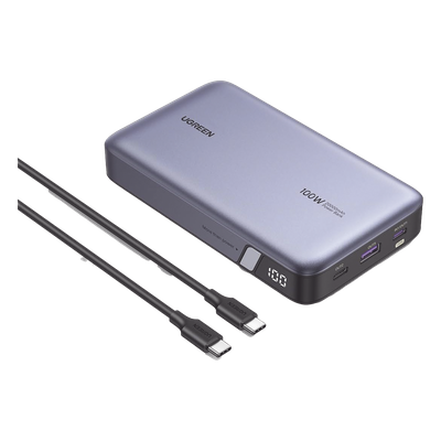 UGREEN - Power Bank / 20000mAh / 100W Max / 3 Salidas USB-C + USB-A / PD 3.0 / QC3.0 / Pantalla Inteligente / Carcasa Ignífuga / Gris