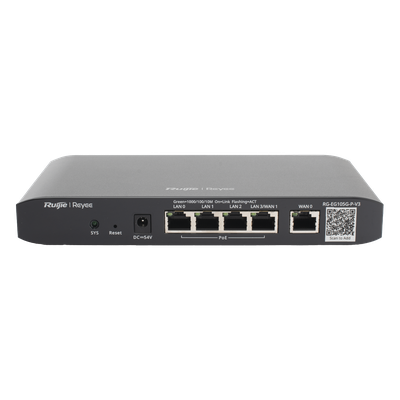 RUIJIE - Router Balanceador SD-WAN / 4 Puertos PoE+ / 600 Mbps / 100 Usuarios Concurrentes / 2 Líneas ISP / 54 Watts