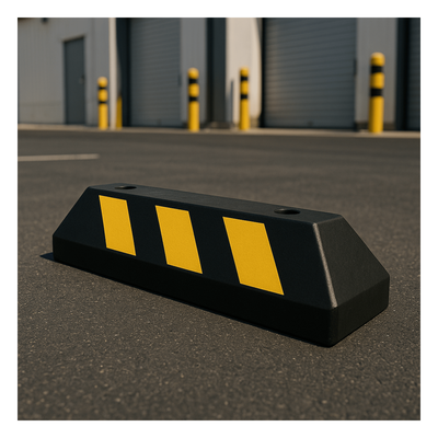 ACCESSPRO - Tope de Estacionamiento Vehicular / Hule Reciclado / 55cm / 1.8ft / Franjas Amarillas Reflejantes / Carga 5 Toneladas