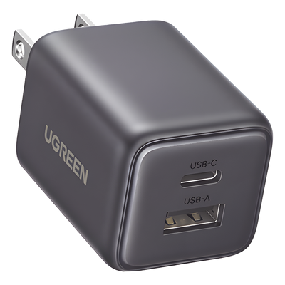 UGREEN - Cargador Rápido GaN / 20 W / Dual Puerto USB-C PD + USB-A QC 3.0 / Ultracompacto 43 x 33.6 x 32 mm