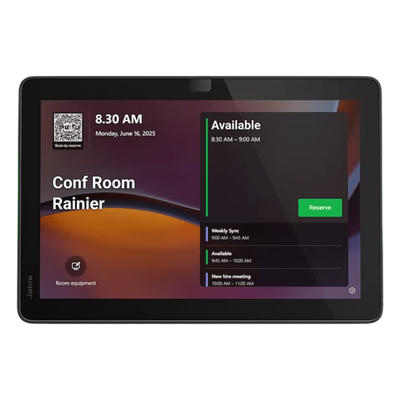 JABRA - Panel de Programación de Salas / Pantalla Táctil 10.1" / Resolución 1920x1200 / Android 13 / PoE IEEE 802.3af / Wi-Fi 802.11ac / Bluetooth 5.2 / Certificado Microsoft Teams y Zoom Rooms / Barras LED de Disponibilidad / Montaje Flexible