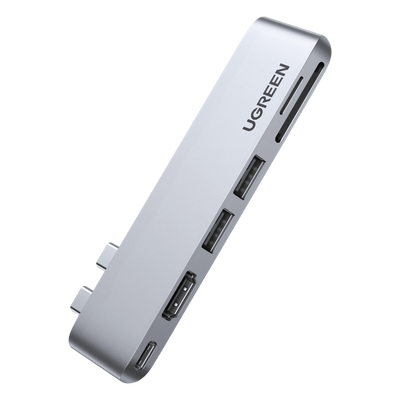 UGREEN - Hub USB-C 6 en 1 / 2xUSB-A 3.0 5Gbps / HDMI 4K@30Hz / PD 100W / SD+MicroSD / Aluminio / 0.36x0.10x0.03 pies