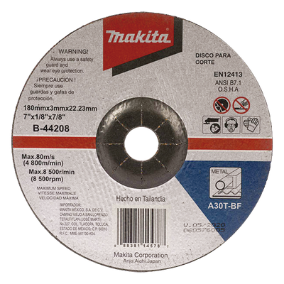 MAKITA - Disco de corte para metal / 7" (178 mm) / Velocidad máxima 80 m/s / Uso en metales duros