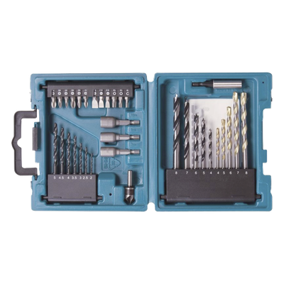 MAKITA - Juego de Accesorios Multipropósito / 34 Piezas / Brocas HSS-R, Concreto y Madera / Puntas y Avellanadores / Guías Magnéticas T20, T25, T30