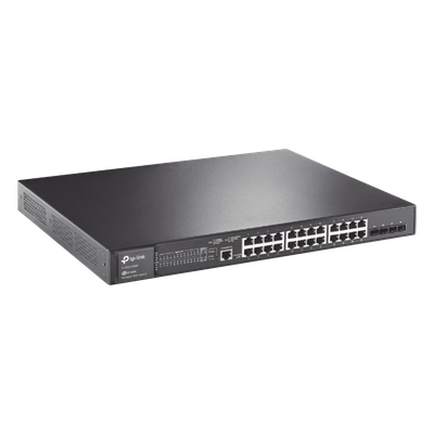 TP-LINK - Switch PoE+ L2+ / 24 Puertos Gigabit / 4 Puertos SFP 1G / Presupuesto PoE 384W / Rendimiento 56 Gbps / Montaje en Rack