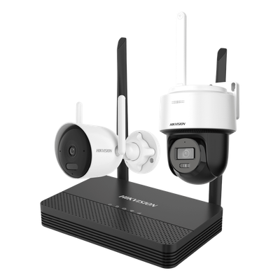 HIKVISION - Kit IP Inalámbrico / 2 Megapixel / NVS 4 Canales / 2 Cámaras Wi-Fi / Dual Light 30 m (98.4 ft) / Audio Bidireccional / 97° HFOV