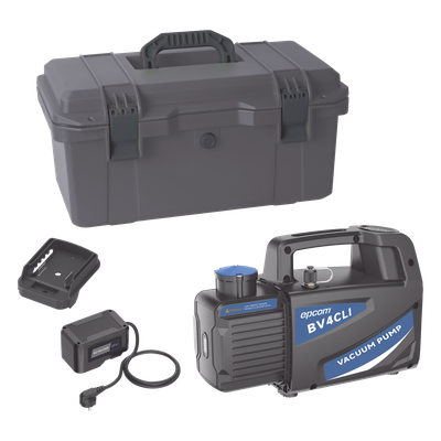 EPCOM - Bomba de Vacío Inalámbrica / 18V Ion-Litio / Vacío Total 160 microns / Caudal 4 CFM (114 L/min) / Capacidad Aceite 330 ml / Peso 4.5 kg / 14.8 ft / Compatible AEG-RIDGID-Milwaukee / Autonomía 45-60 min