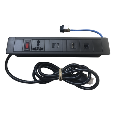 THORSMAN - Hub para escritorio color negro,  con 1 Puerto HDMI Hembra-Hembra, 1 Conector RJ45 Cat6, 2 Puertos USB 5V DC /2 A, y 1 Contacto eléctrico universal  (11100-00001)