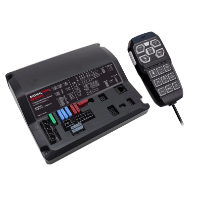 SIGNALPRO - Sirena Vehicular de 200W de Potencia, Programable, Con Controlador Unimando de 15 Botones Para Control de Tonos, 12 Salidas Auxiliares y Micrófono