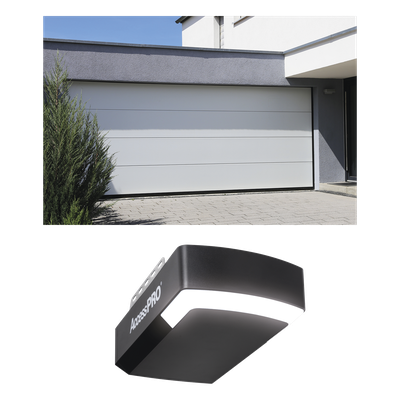ACCESSPRO - Kit Completo Puerta de Garage / 8x8 Pies (2.44x2.44m) / Línea Central Lisa / Blanco / Insulada / Motor 1/2HP DC / LED / Batería de Respaldo