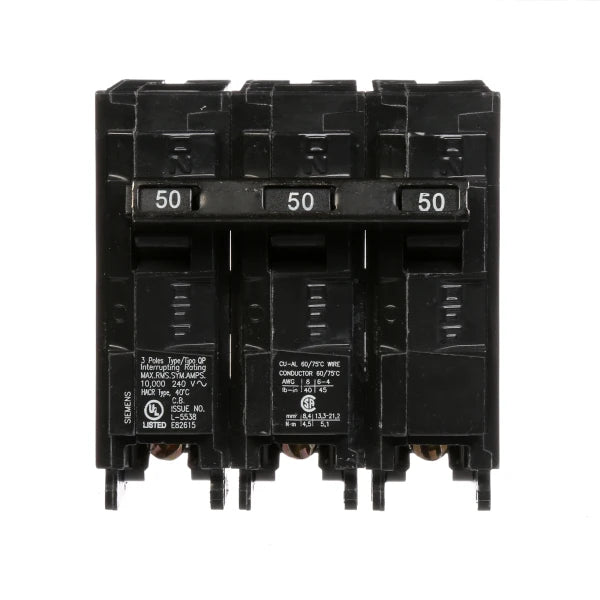 SIEMENS - Interruptor automático enchufable tipo QP 3 polos, 50 amp