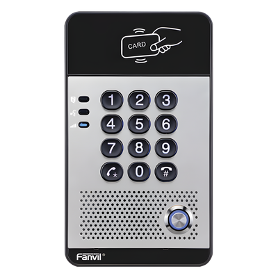 FANVIL - Audio Portero IP con 2 líneas SIP, relevador integrado, teclado numérico y lectora de tarjetas RFID para control de acceso, PoE