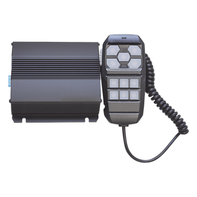 SIGNALPRO - Sirena Vehicular / 100W / Multivoltaje 12~24 VCD / 22 Ciclos de Tono / 4 Salidas Auxiliares / Megafonía y Radio Integradas