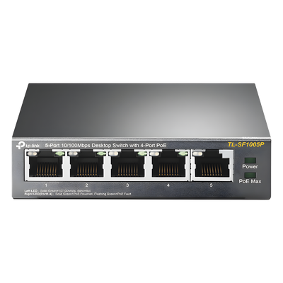 TP-LINK - Switch PoE no administrable / 5 puertos Fast Ethernet / 4 puertos PoE 802.3af/at / Presupuesto 67 W / Alcance 250 m (820 pies) / Prioridad de video