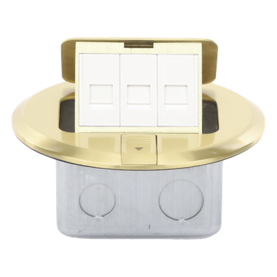 THORSMAN - Mini Caja de Piso Redonda / Bronce / 3 Puertos / 0.829 kg / Voz y Datos / Keystone