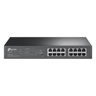 TP-LINK - Switch PoE+ Easy Smart / 16 Puertos Gigabit / 8 Puertos PoE+ / 150W / 32Gbps / 9KB Jumbo Frame
