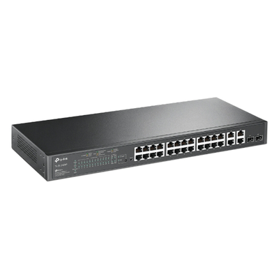 TP-LINK - Switch PoE+ Administrable / 24 Puertos 10/100 Mbps / 4 Puertos Gigabit / 2 SFP Combo / 250W / SDN / 12.8 Gbps