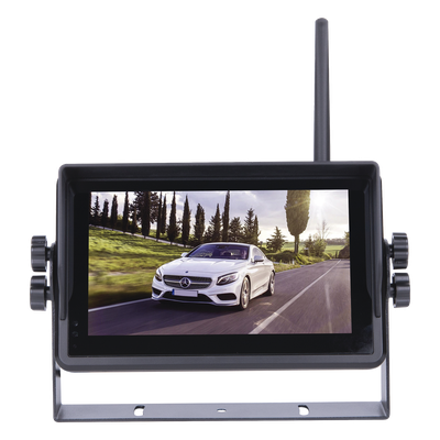 EPCOM - Sistema de Cámara de Reversa Inalámbrico / Monitor Táctil 7" 1024x600 / Transmisión 2.4 GHz / Alcance 200 m (656.2 ft) / IP69K / 12-24 VDC