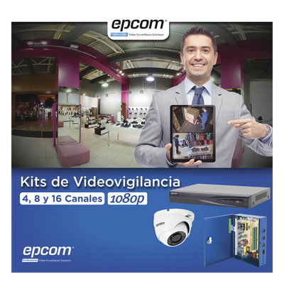 EPCOM PROFESSIONAL - Kit Videovigilancia / DVR 16 Canales / 16 Cámaras Eyeball 1080p / IR 20 m (65.6 ft) / Fuente 16 Canales 20A / Transceptores UTP