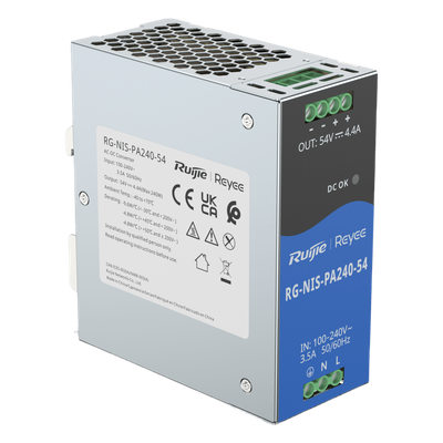 RUIJIE - Fuente de Alimentación AC/DC / 240W / Montaje DIN-RAIL / Eficiencia 90% / Protección Sobrecarga y Cortocircuito / Diseño Industrial Compacto