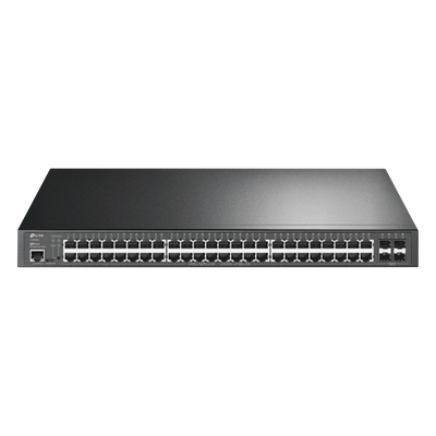 TP-LINK - Switch PoE+ L2+ / 48 Puertos Gigabit / 4 SFP 1G / Presupuesto PoE 384W / Rendimiento 104 Gbps / Montaje en Rack